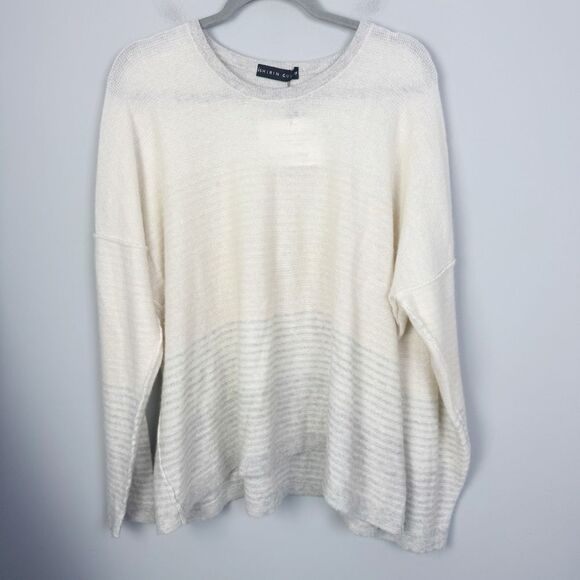 SHIRIN GUILD | Ivory & Gray Linen Cashmere Oversized Sweater Women’s One Size - Picture 1 of 9